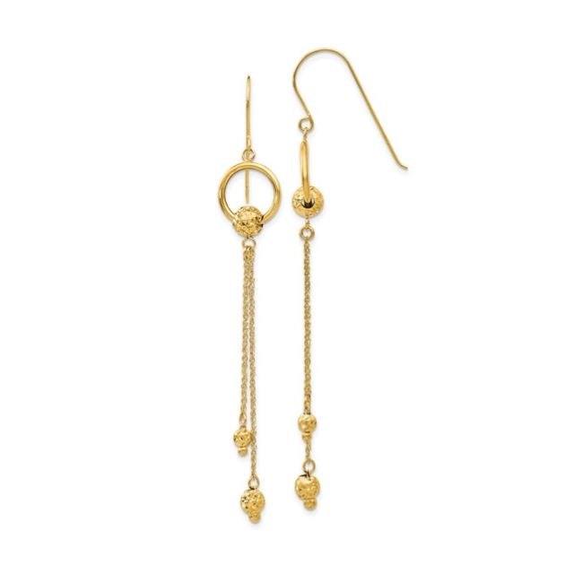 Diamond Cut Bead Drop Earrings, 14kt Yellow