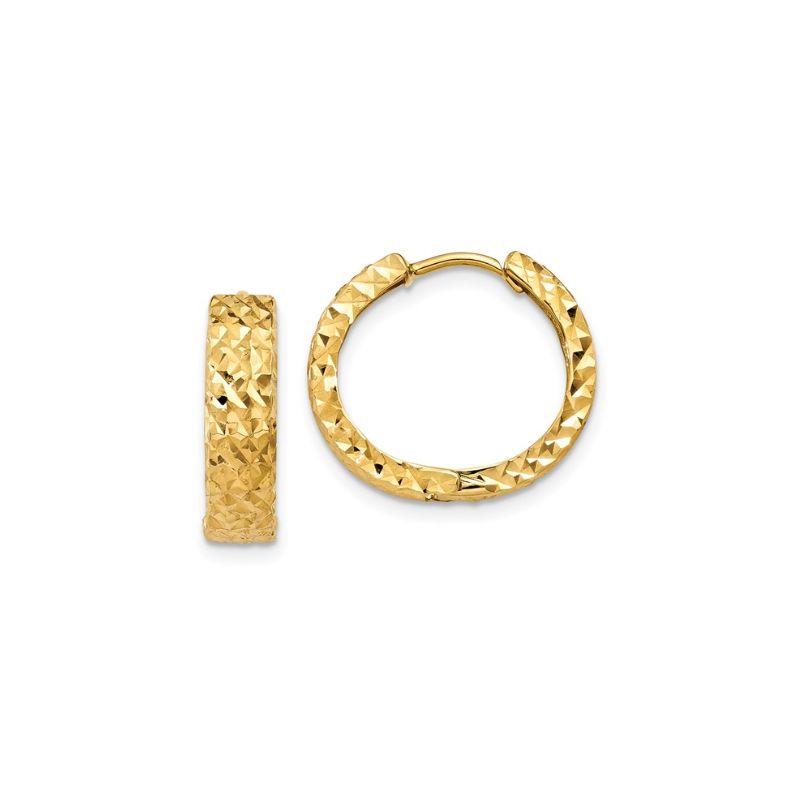 Small Diamond Cut Hinged Hoops, 14kt Yellow