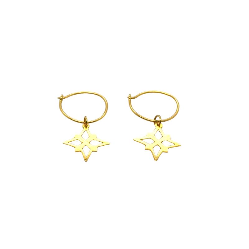 Star Dangle Earrings, 14kt Yellow
