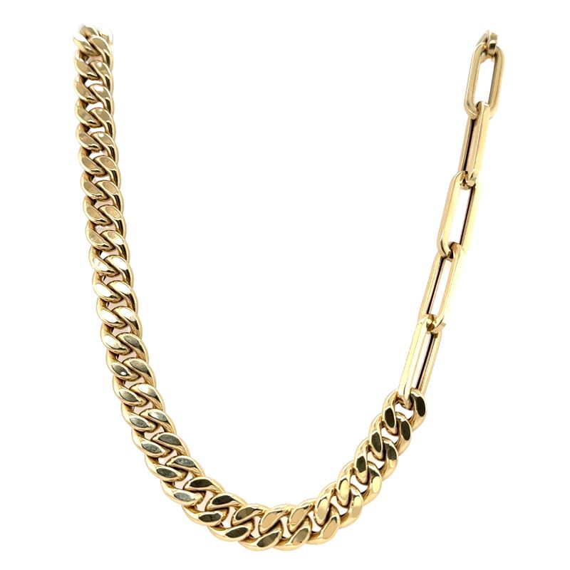7mm Cuban and Paper Clip Necklace, 14kt Yellow