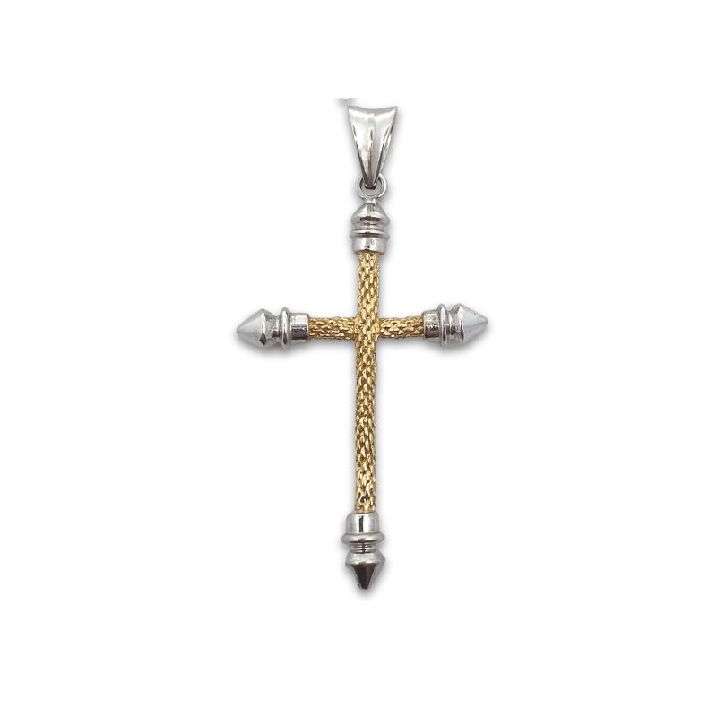 Two Toned Textured Cross Pendant, 14kt Yellow Gold