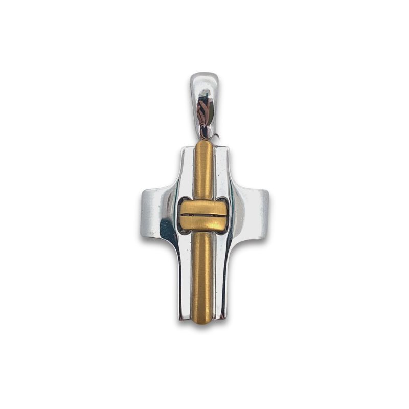 Wide Two-Tone Chunky Cross, 18kt