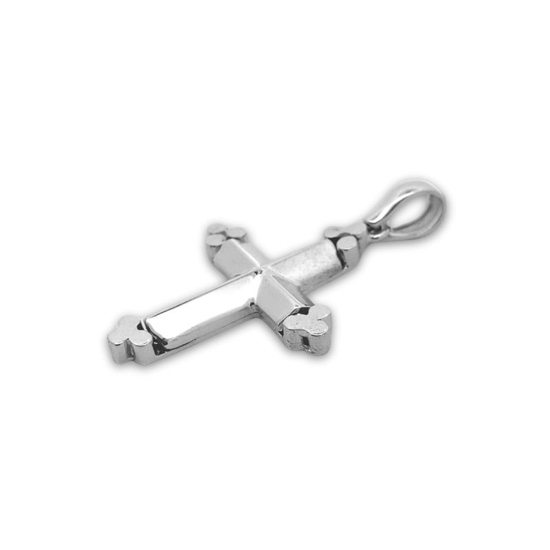 High Polished Raised Cross with Clover Tips, 14kt White Gold - Image 2