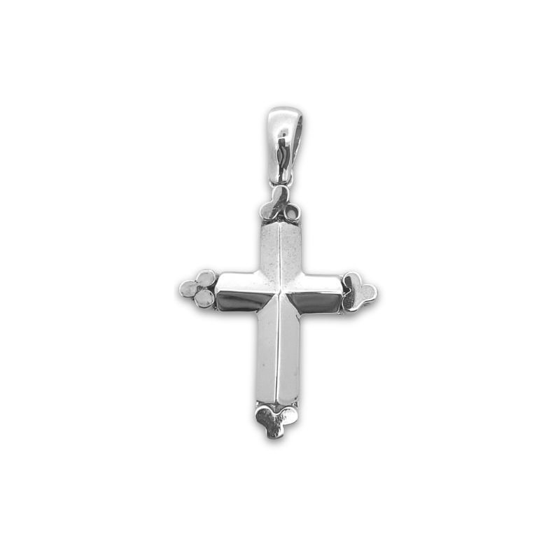 High Polished Raised Cross with Clover Tips, 14kt White Gold