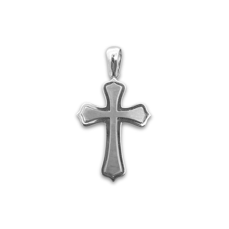 3D Brushed Cross with Polished Edges, 14kt White Gold