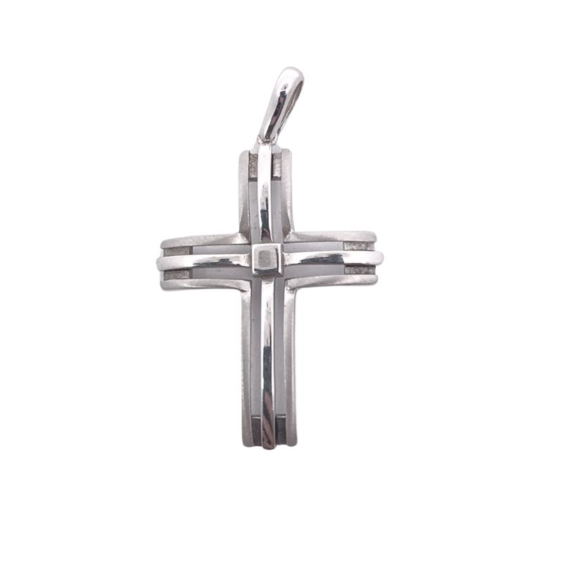 Mid-Size Open Bar High Polish Cross, 14kt White