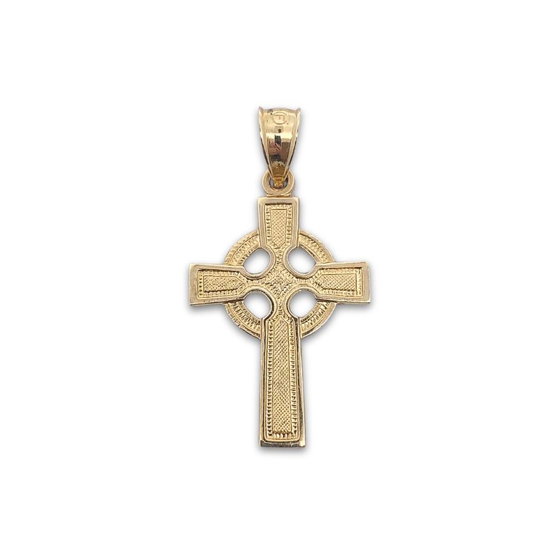 Diamond Cut Beaded Hatched Celtic Cross, 14kt Yellow