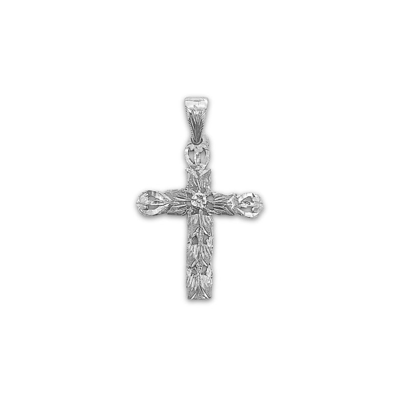 Small Diamond-Cut Rugged Cross, 18kt White