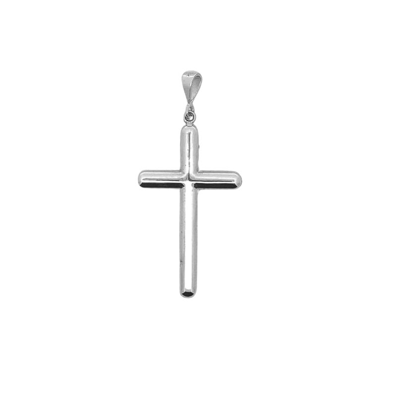Large Plain, Polished Cross, 14kt White Gold
