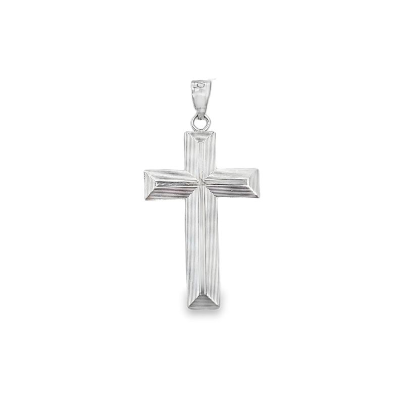 Machine Lined Squared Cross, 14kt White