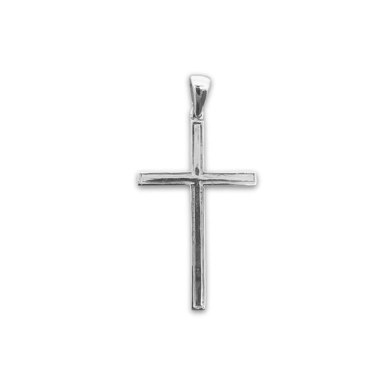 Large High Polished Groove Cross Pendant, 14kt White Gold