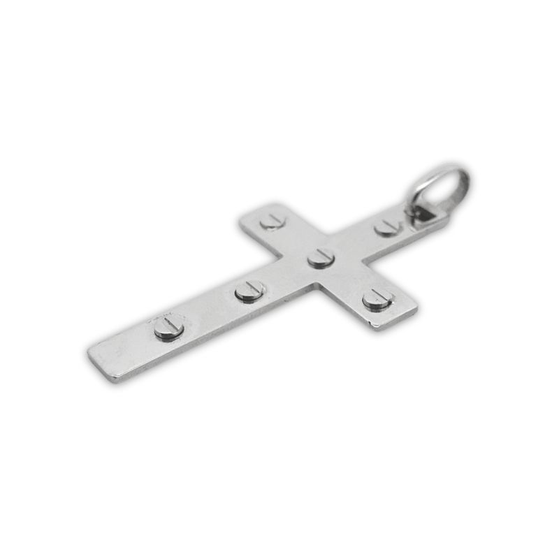 Large Cross with Screw Pattern, 14kt White Gold - Image 2
