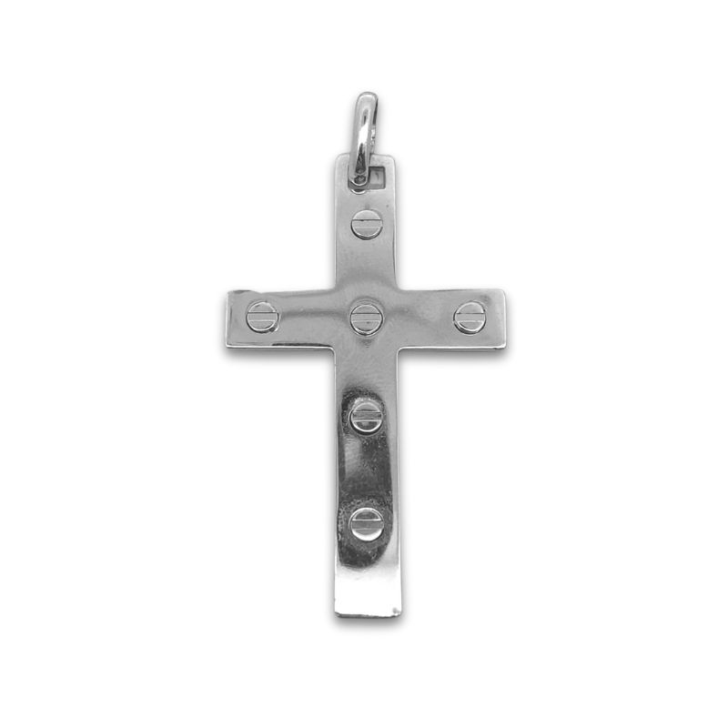 Large Cross with Screw Pattern, 14kt White Gold