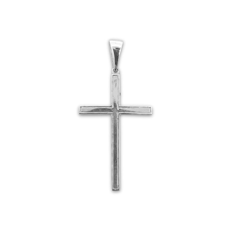 Medium Cross With Groove, 14kt White Gold
