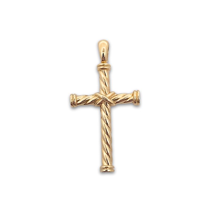 Solid Twisted Mid-Size Cross, 14kt Yellow