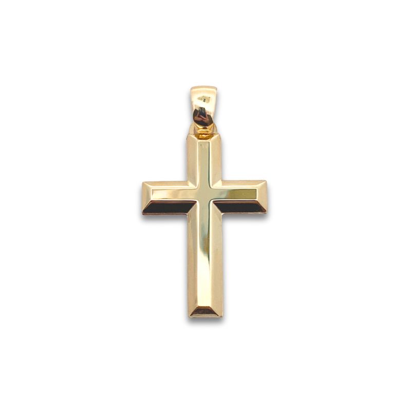 3D Medium Beveled Cross, 14kt Yellow
