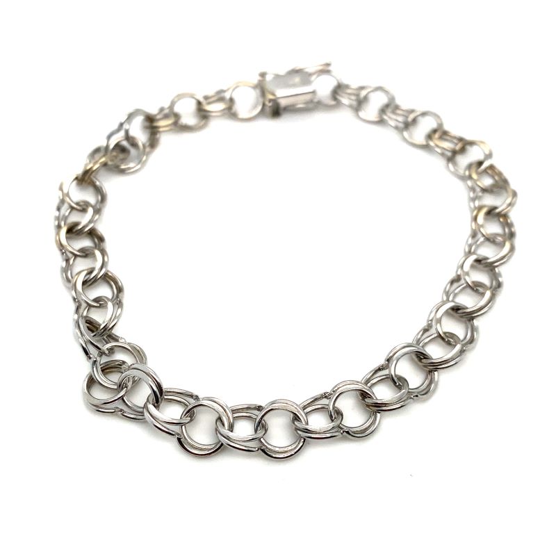 7mm Charm Open Link Bracelet, 14kt White Gold