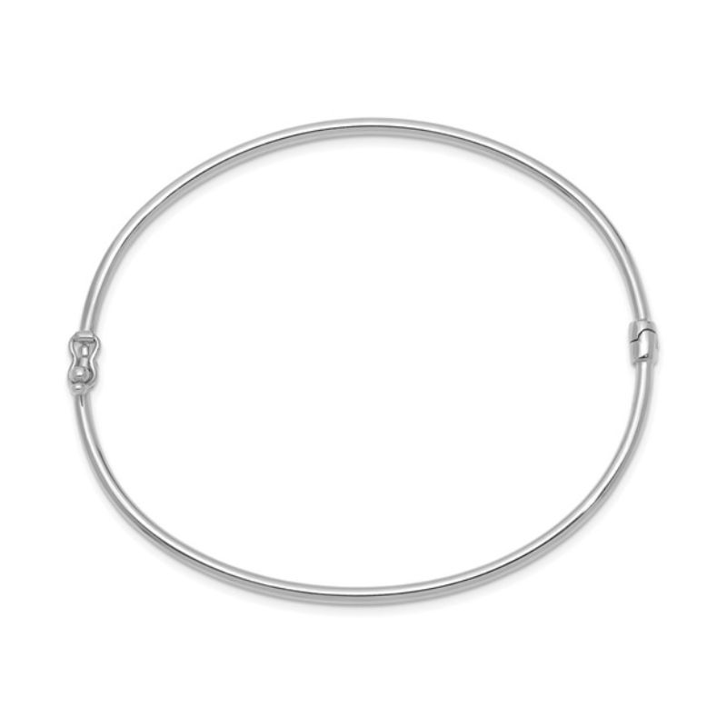 Polished 2mm Hinged Oval Bangle Bracelet, 14kt White Gold