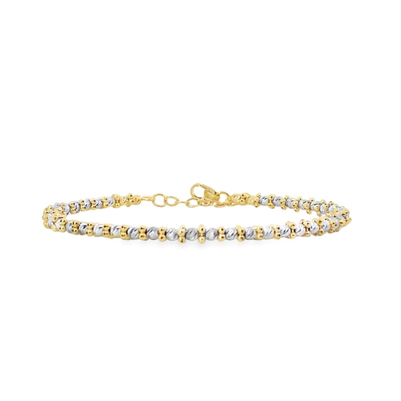 Two Tone Bead Bracelet, 14kt Gold