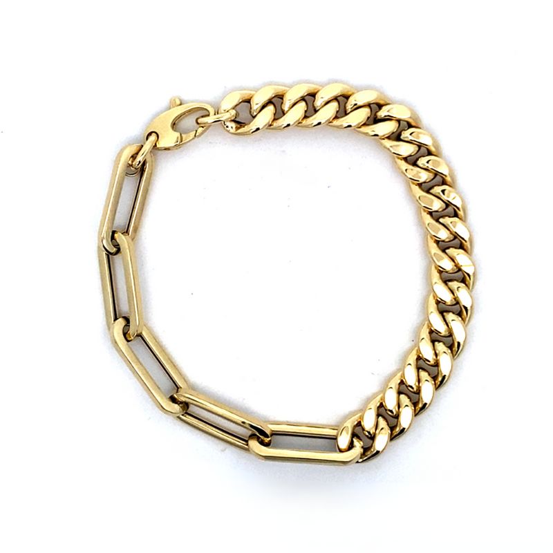 14KT Italian Cubian and Paper-Clip Bracelet