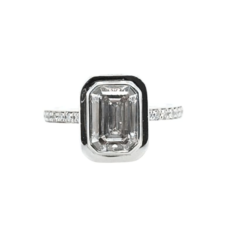 Bezel Set Emerald-Cut Solitaire Engagement Ring