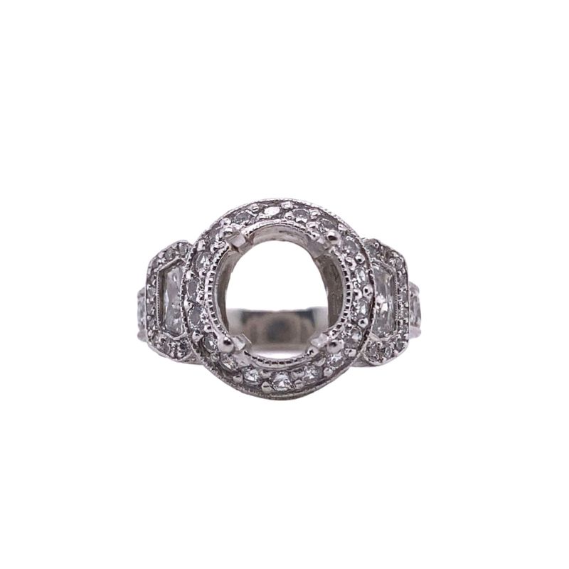 Platinum 3 Halo Diamond Engagement Ring with side rapezoids