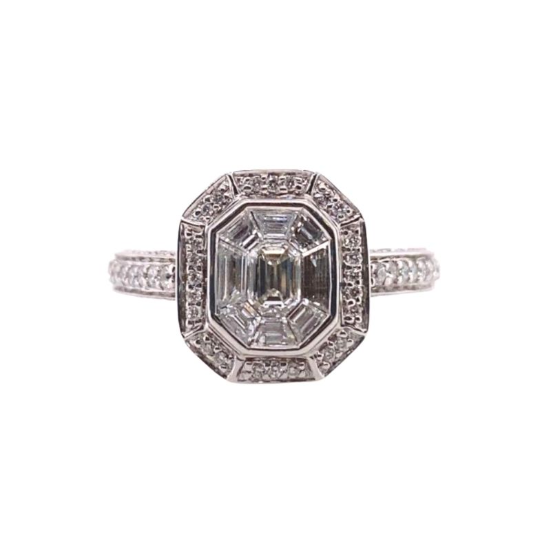 Cluster Round and Baguette Diamond Engagement Ring