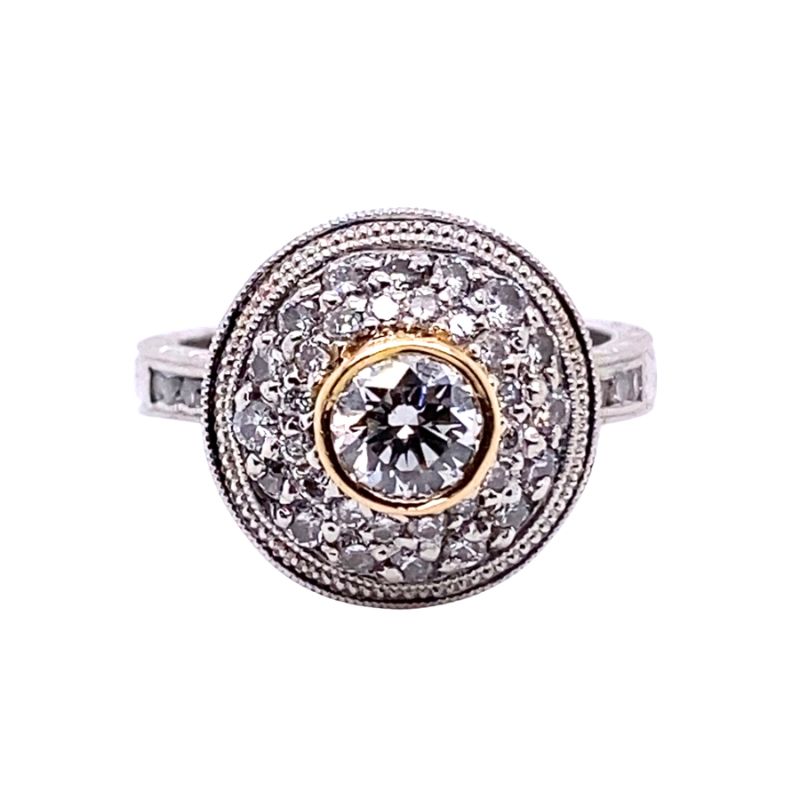 Platinum Engraved Diamond Engagement Ring