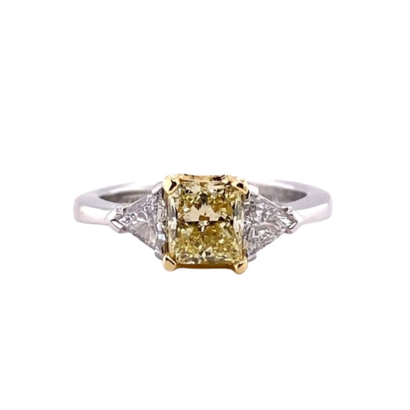 Two-Tone Yellow Diamond Three-Stone Engagement Ring