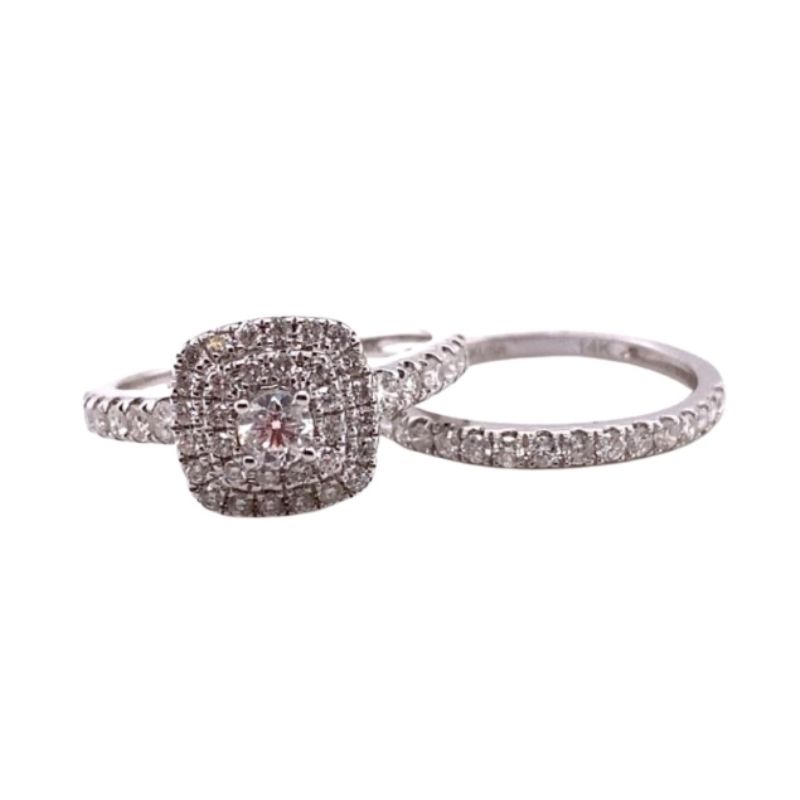 Diamond Double Halo Engagement Ring / Bridal Set