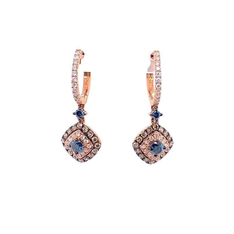 1.15ct 3 Row White, Blue and Chocolate Diamond Drop Earrings