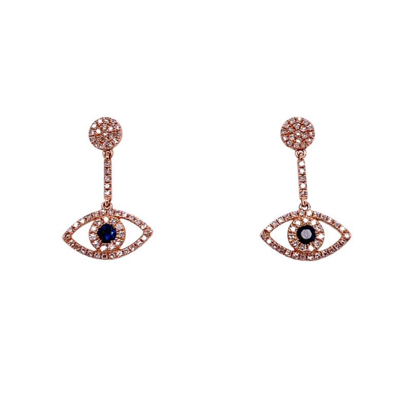 Diamond and Sapphire Dangle Evil Eye,14kt Rose Gold