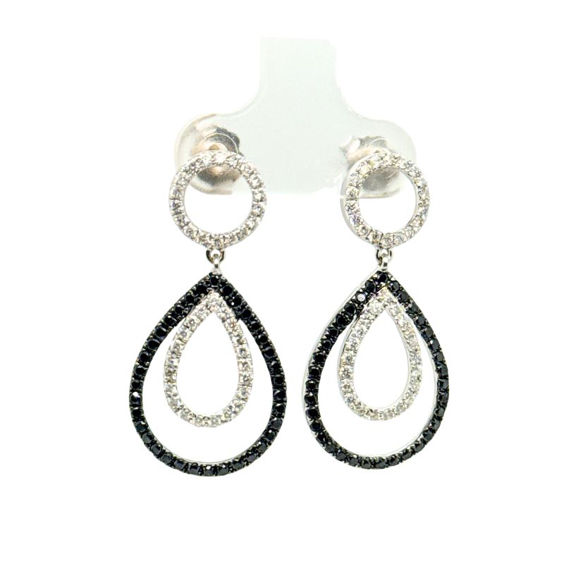 Black and White Diamond Drop Diamond Earrings 1.25ctw.  14kt White