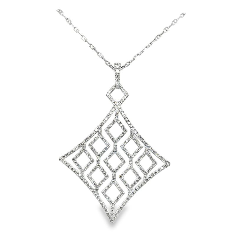 2.00ct Square Decorative Diamond Pendant on Faceted Oval Link Chain 14KW