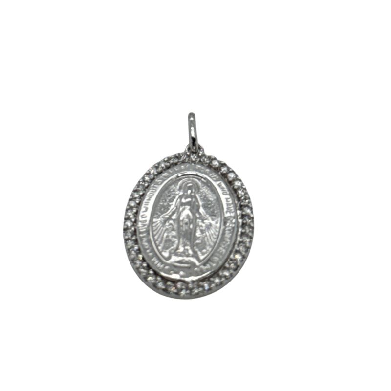 0.40ctw Oval Miraculous Medal, 14kt White