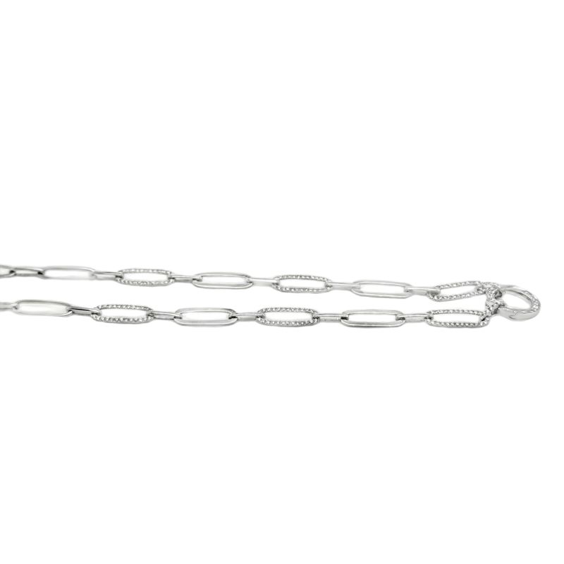 Diamond Paper-Clip Necklace 14KT White Gold - Image 2