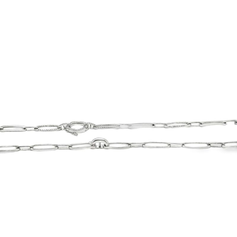 Diamond Paper-Clip Necklace 14KT White Gold - Image 3