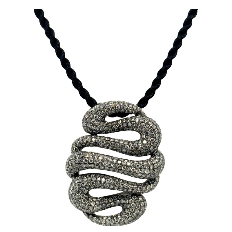 Snake-like Pendant with 9.89 CTW on BlackTwisted Cord