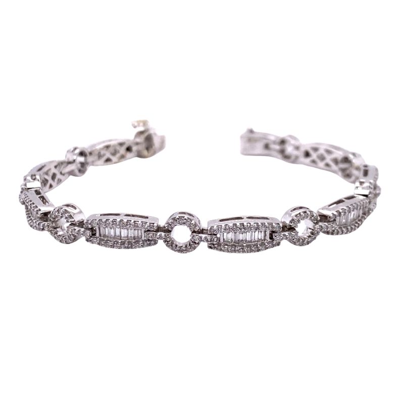 3.60ct Diamond Bracelet with Circle Linked Baguette Sections, 14kt White Gold