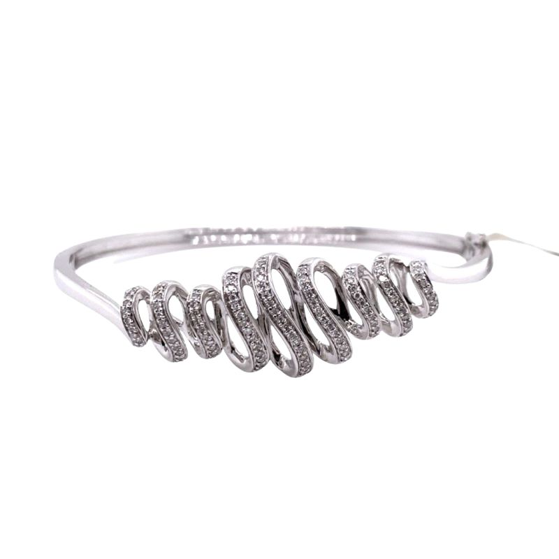 Hinged Diamond Bangle with Wrapped Ribbon pattern, 14kt white gold