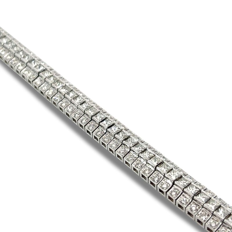 10ct 3 Row Princess and Round Diamond Bracelet, 18kt Vintage - Image 2