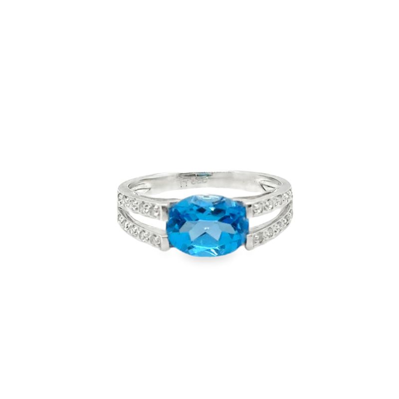 2.00ct Oval Swiss Blue Topaz Diamond Ring, 14kt White