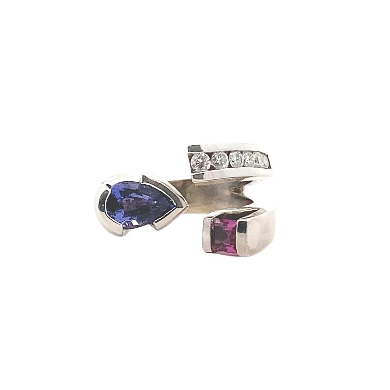 Diamond, Tanzinite and Pink Tourmaline Open Ring