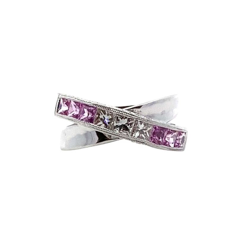 Cross Over Pink Sapphire and Diamond Ring, 18kt