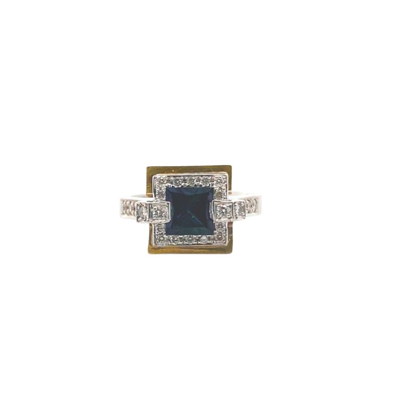 1.5ct Princess Sapphire in Contemporaty Double level Diamond Setting, 18kt