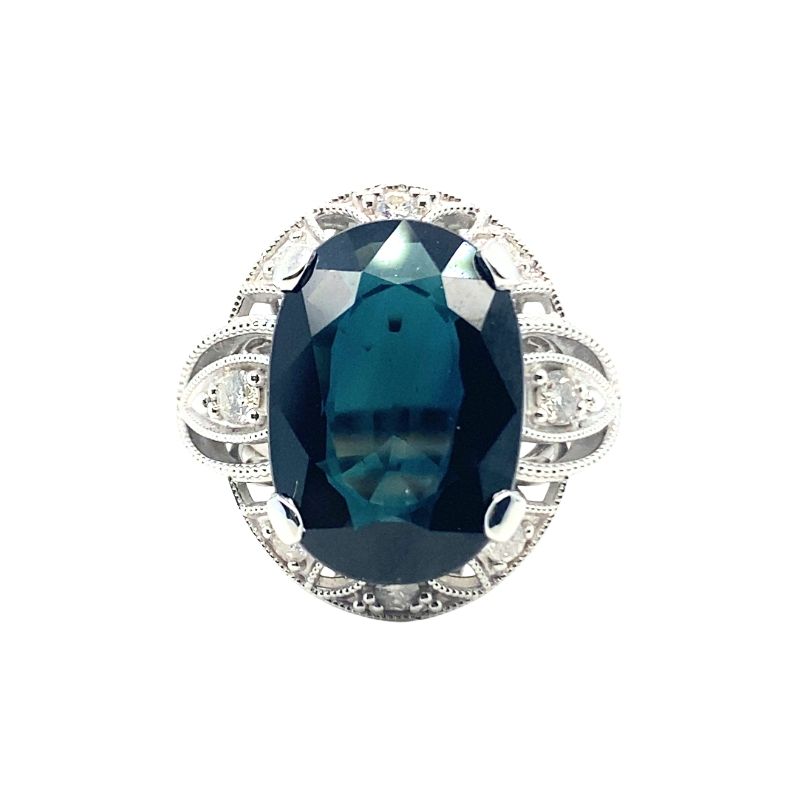 6.50ct Oval Blue-Green Sapphire w/ Diamond Pedal Design