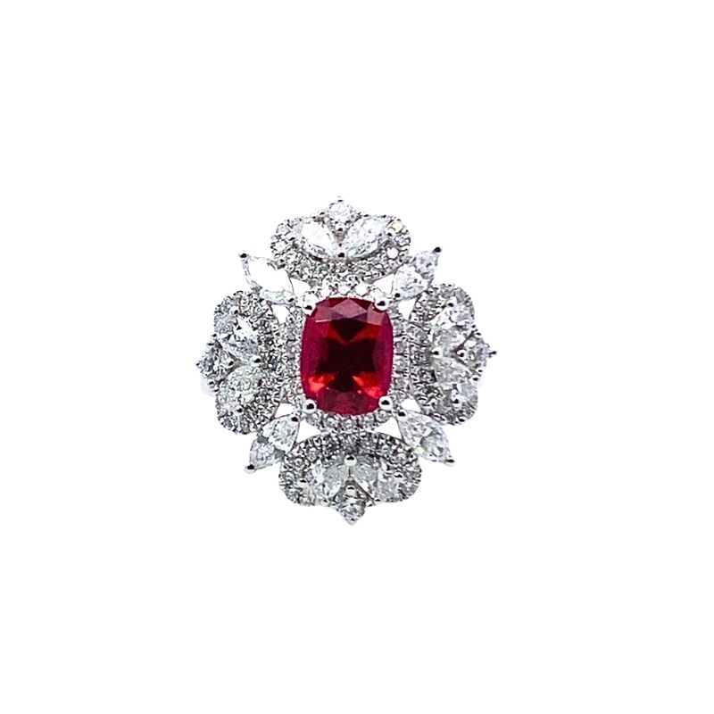 1.60ct AAA Ruby and 1.50ctw Lab Grown Ballerina Ring, 14kt