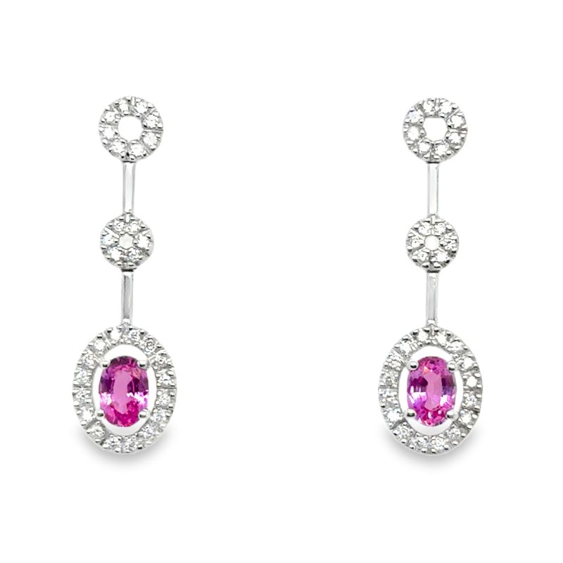 1.00ctw Oval Pink Sapphire Drop Earrings, 18kt