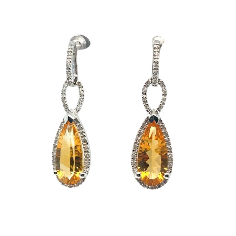 Tear Drop Diamond and Citrine Drop Earrings - Image 2