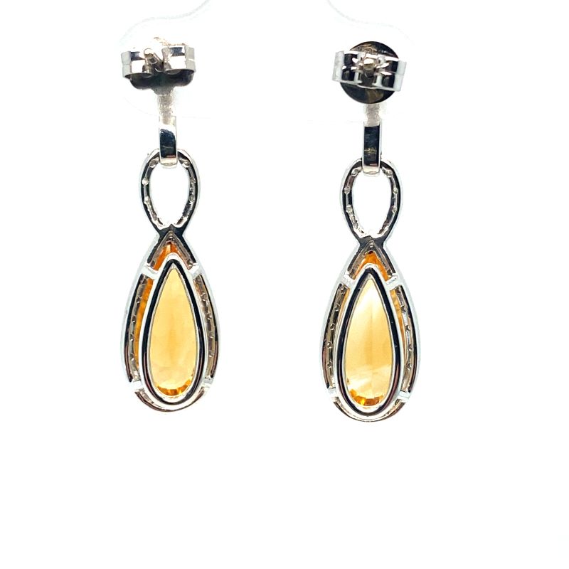 Tear Drop Diamond and Citrine Drop Earrings